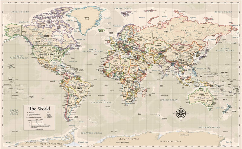 Palace Learning Laminated World Map Poster - Wall Chart Map of Earth - 18" x 29" (Tan) - Image 1